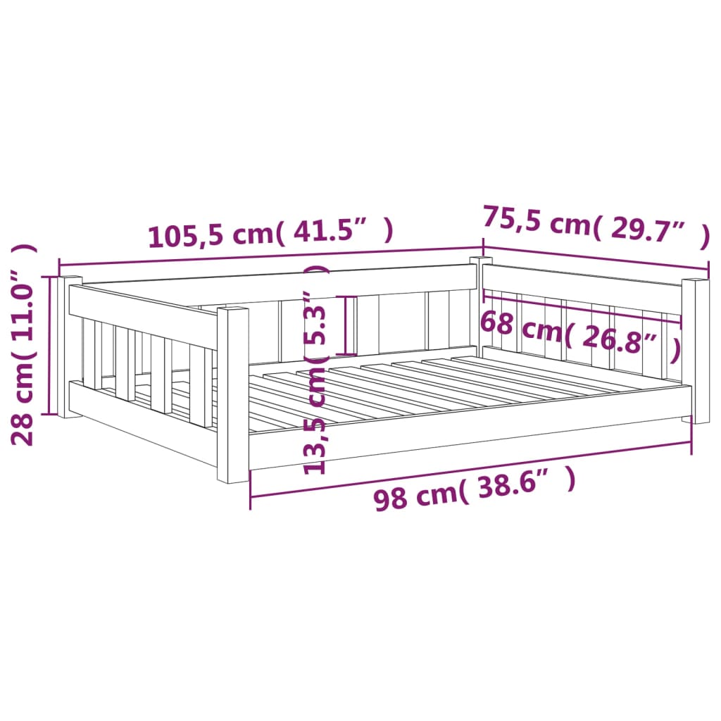 vidaXL hundeseng 105,5x75,5x28 cm massivt fyrretræ hvid