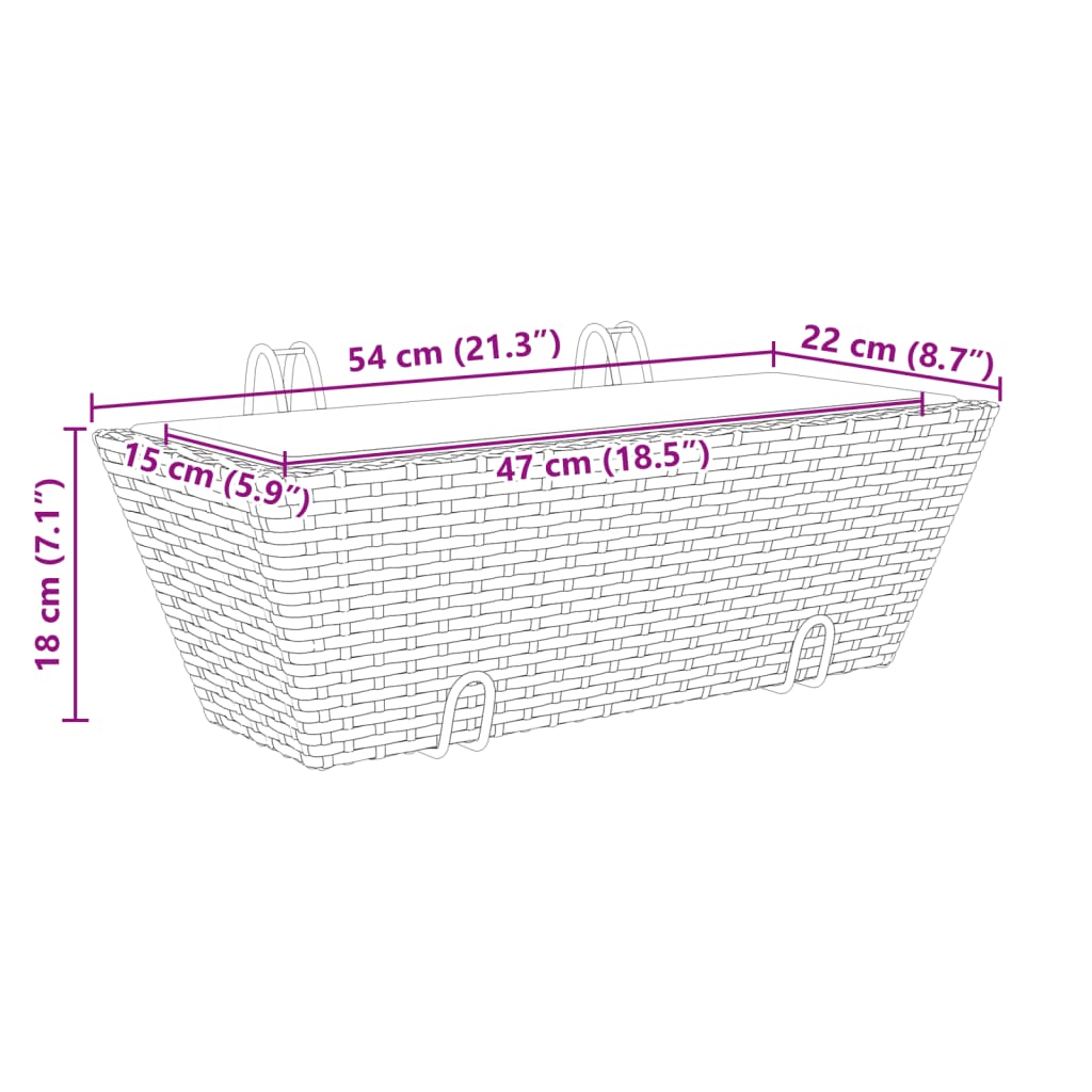 vidaXL plantekasser med kroge 2 stk. polyrattan brun