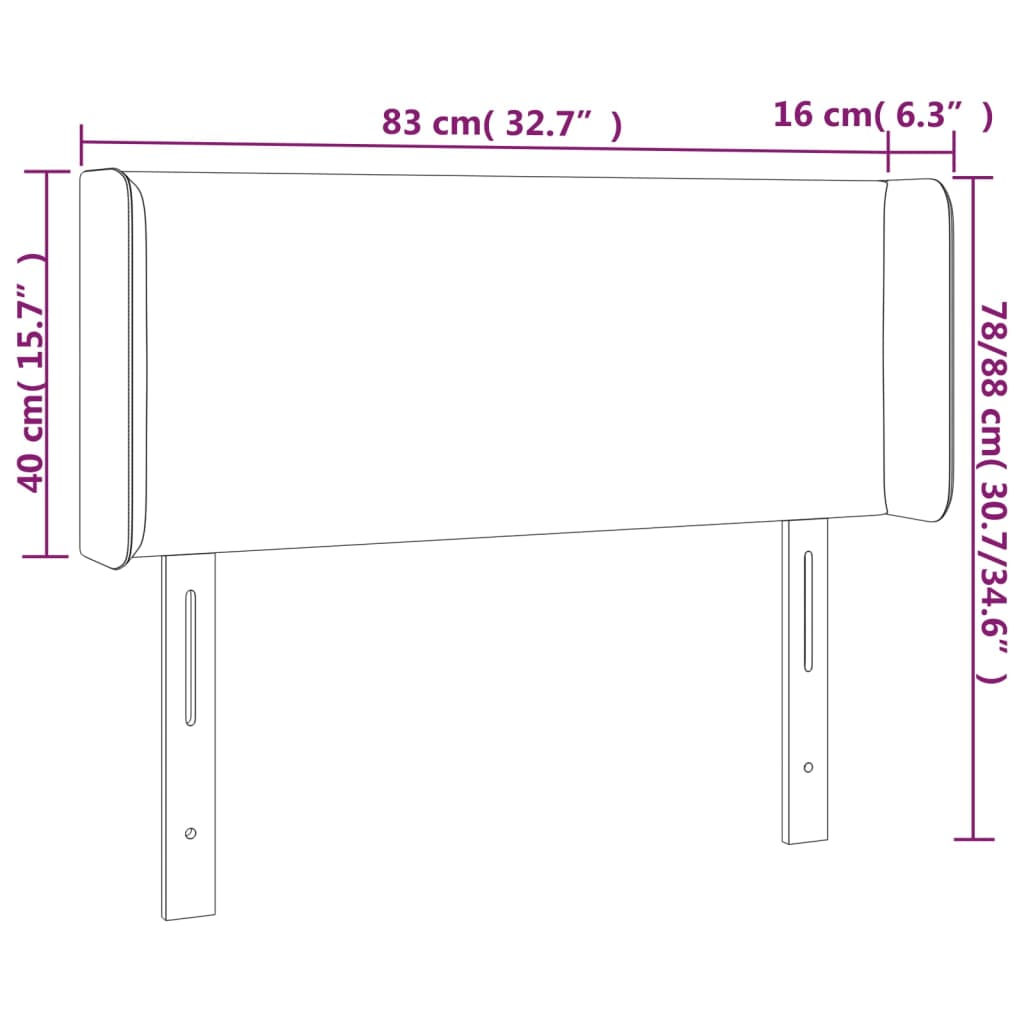 vidaXL sengegavl med LED-lys 83x16x78/88 cm fløjl lysegrå