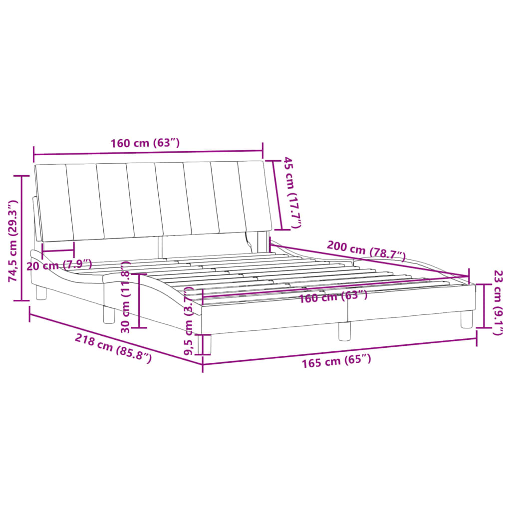 vidaXL sengeramme med LED-lys 160x200 cm velour sort