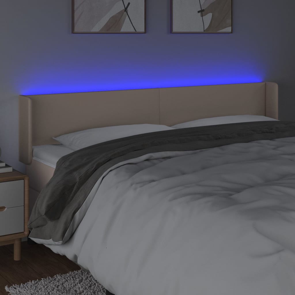 vidaXL sengegavl med LED-lys 203x16x78/88cm kunstlæder cappuccino