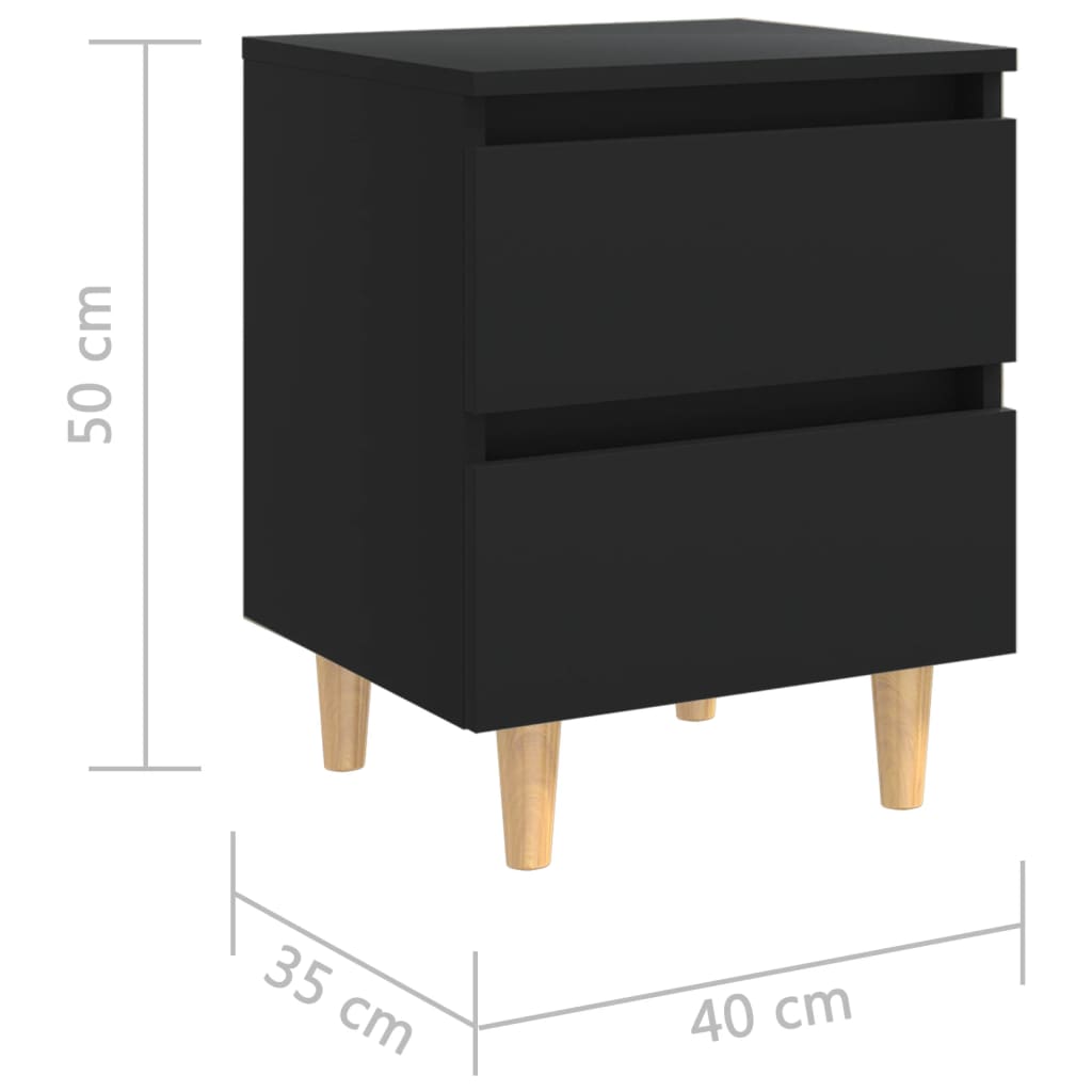 vidaXL sengeskabe med ben i massivt fyrretræ 2 stk. 40x35x50 cm sort