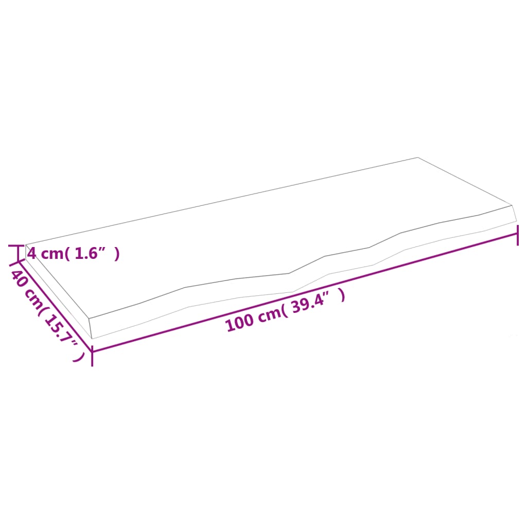 vidaXL bordplade til badeværelse 100x40x(2-4) cm massivt træ lysebrun