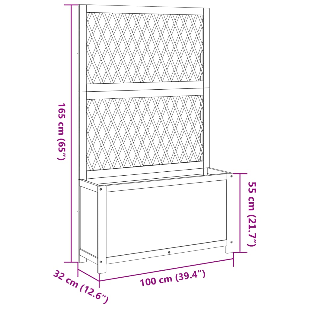 vidaXL plantekasse med espalier 100x32x165 cm massivt akacietræ