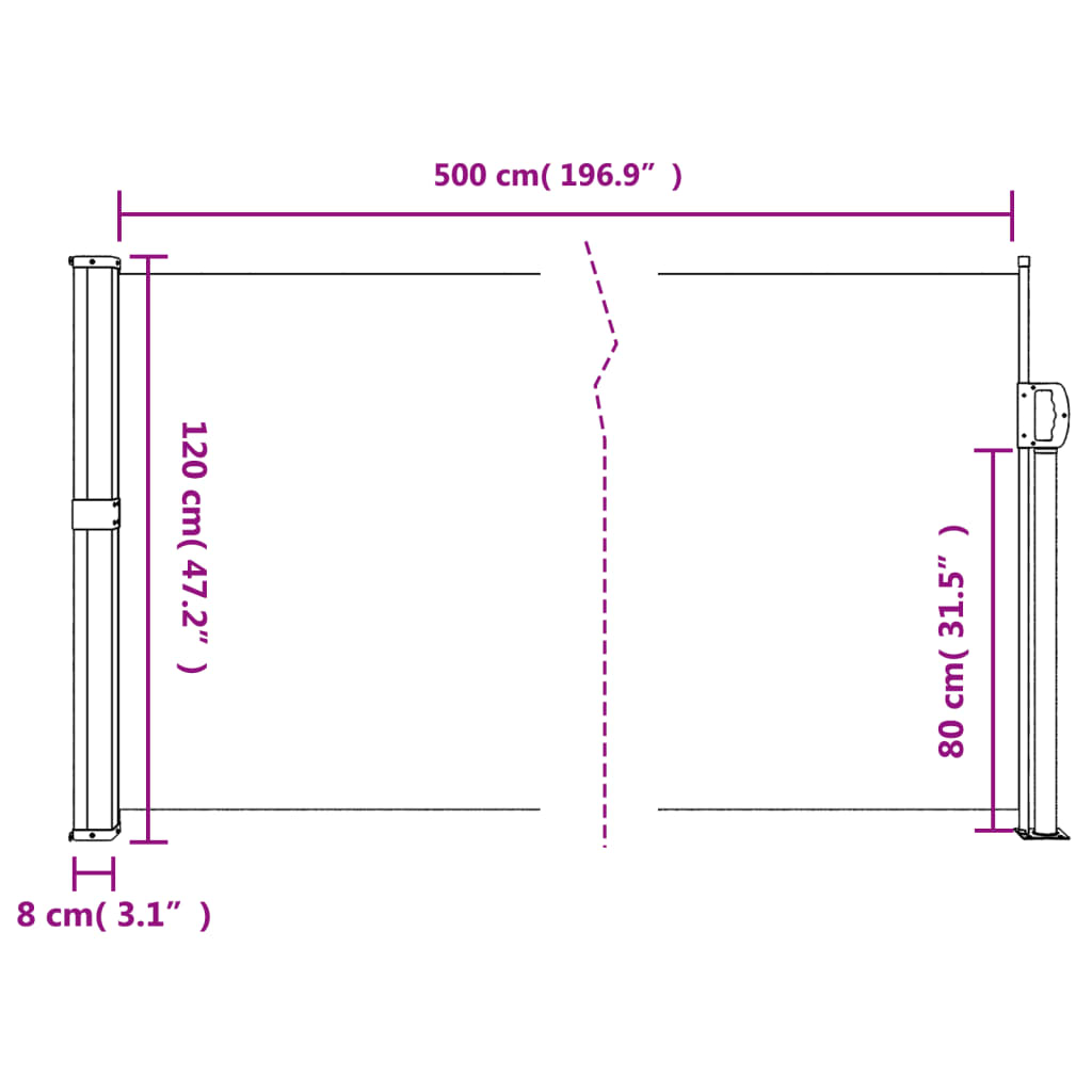 vidaXL sammenrullelig sidemarkise 120x500 cm terrakotta