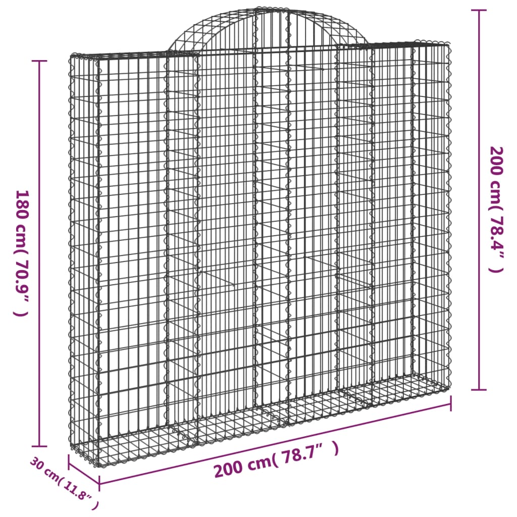 vidaXL buede gabionkurve 6 stk. 200x30x180/200 cm galvaniseret jern