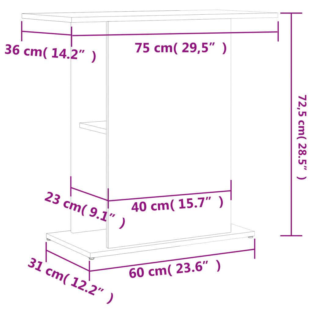 vidaXL akvariebord 75x36x72,5 cm konstrueret træ brun egetræsfarve