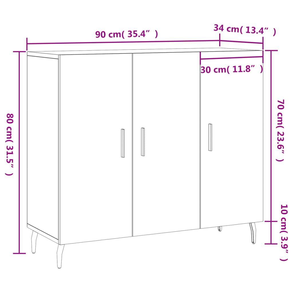 vidaXL skab 90x34x80 cm konstrueret træ grå sonoma-eg