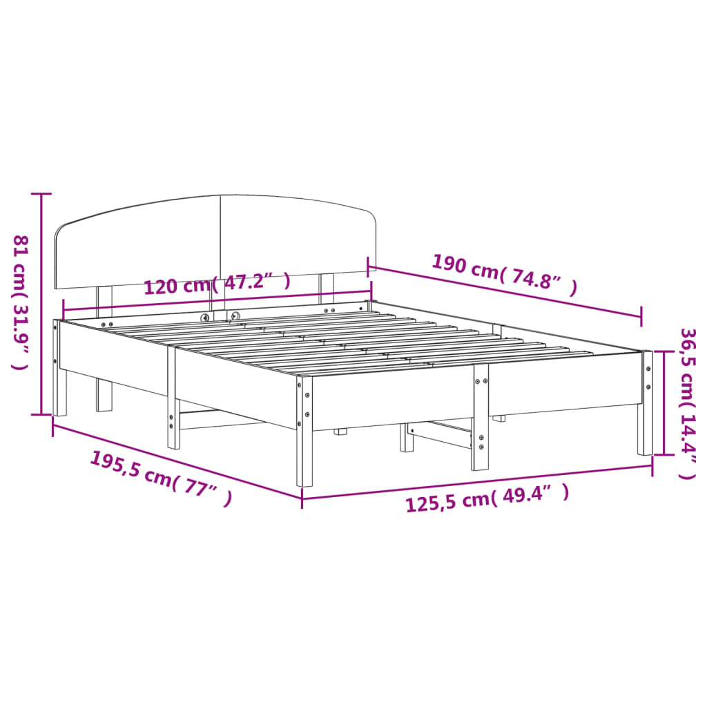 vidaXL sengeramme uden madras 120x190 cm massivt fyrretræ hvid