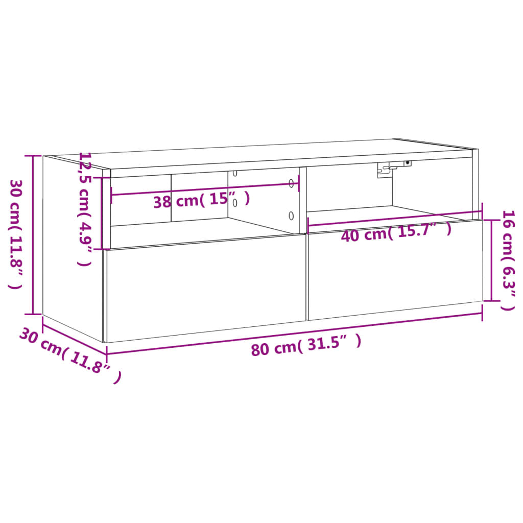 vidaXL væghængt tv-bord 80x30x30 cm konstrueret træ sort