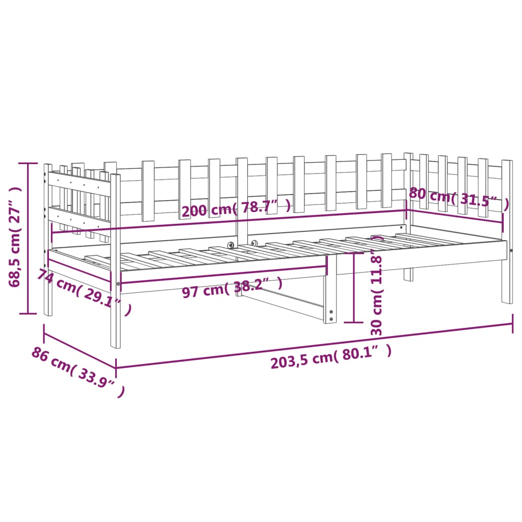 vidaXL daybed 80x200 cm massivt fyrretræ gyldenbrun