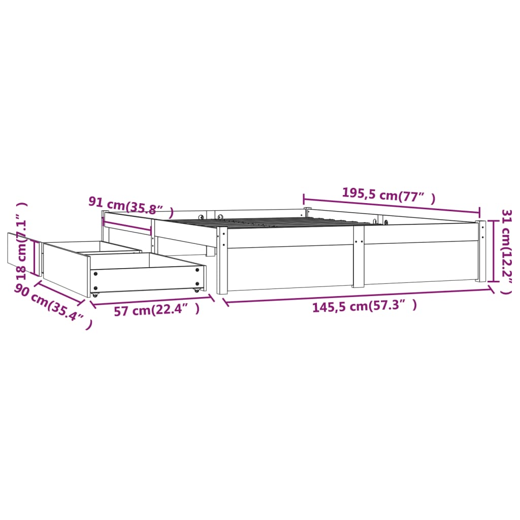 vidaXL sengeramme med skuffer 140x190 cm dobbelt hvid