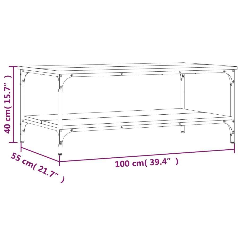 vidaXL sofabord 100x55x40 cm konstrueret træ røget egetræsfarve