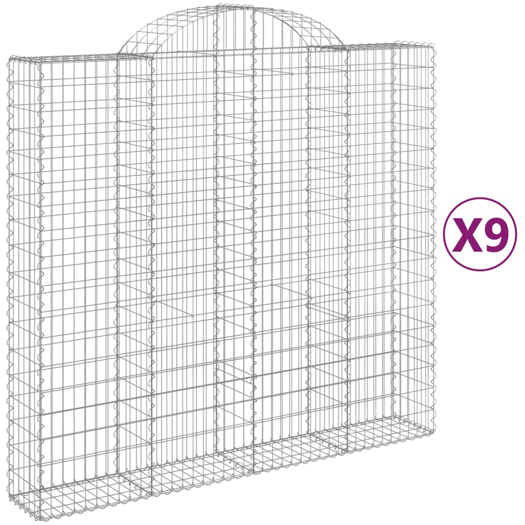 vidaXL buede gabionkurve 9 stk. 200x50x180/200 cm galvaniseret jern