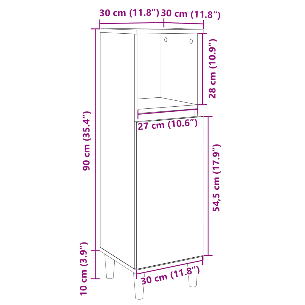 vidaXL badeværelsesskab 30x30x100 cm konstrueret træ sonoma-eg