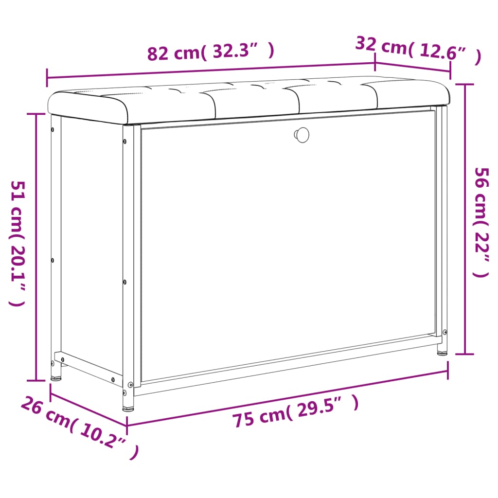 vidaXL skobænk med vippeskuffe 82x32x56 cm sonoma-eg