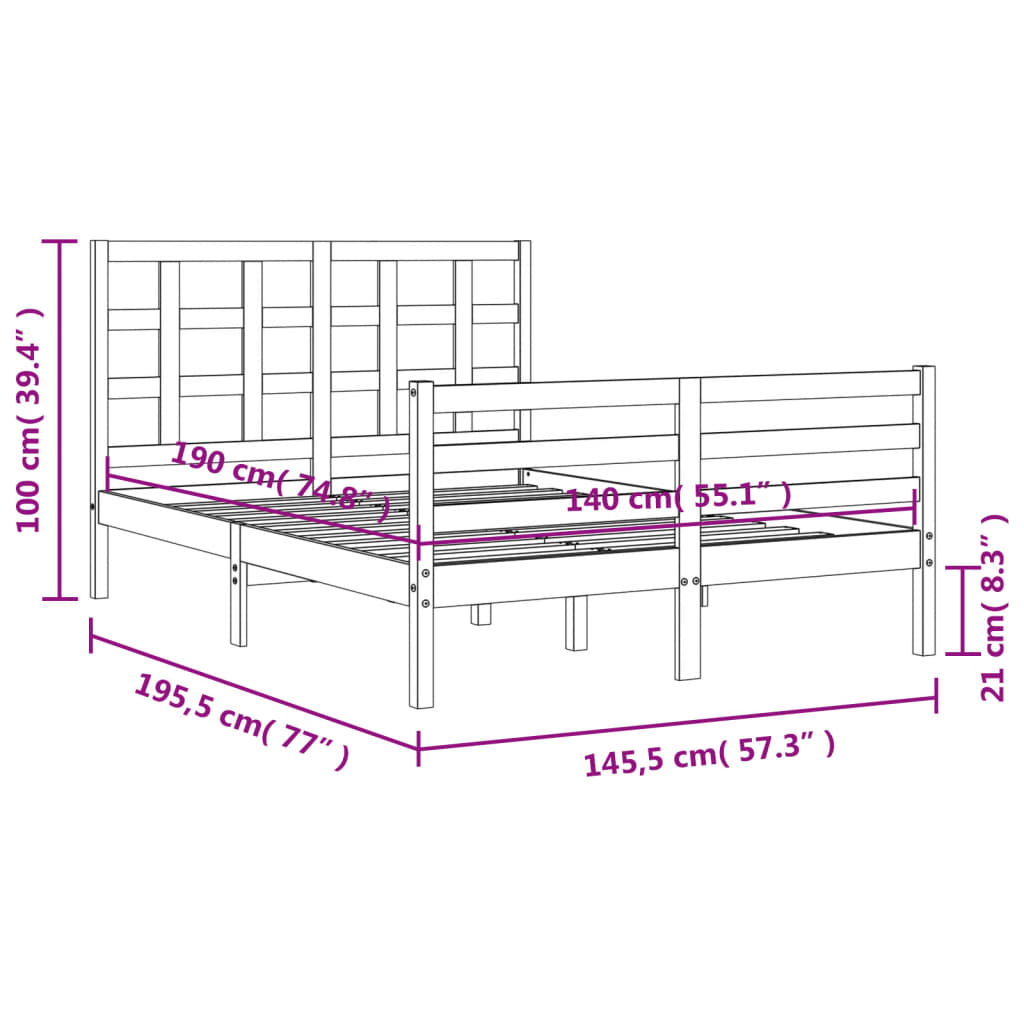 vidaXL sengeramme med sengegavl 140x190 cm massivt træ