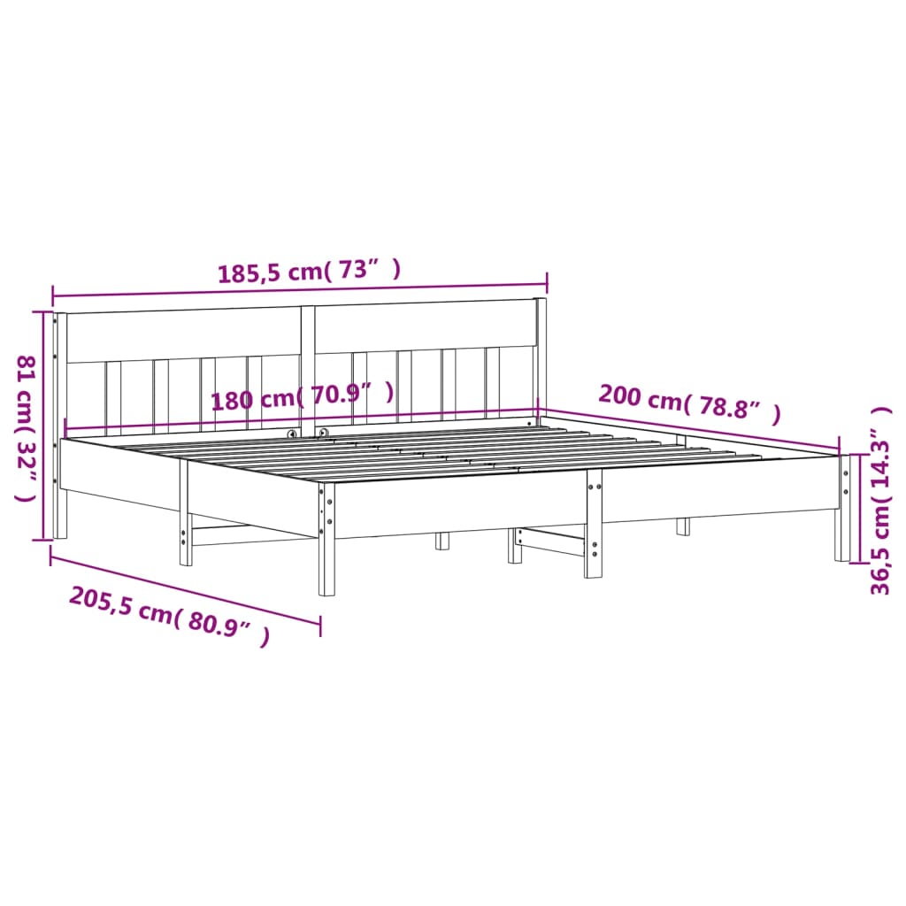 vidaXL sengeramme uden madras 180x200 cm massivt fyrretræ hvid