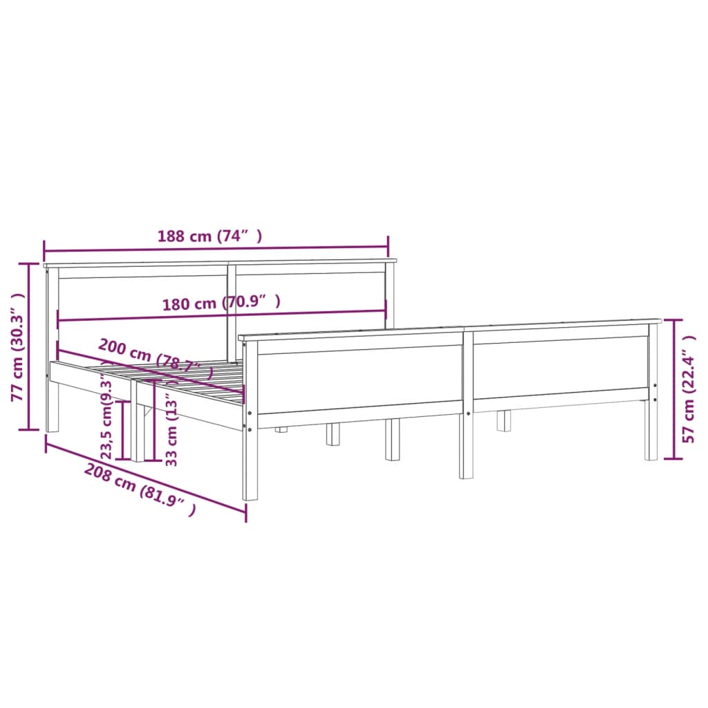 vidaXL sengeramme 180x200 cm massivt fyrretræ