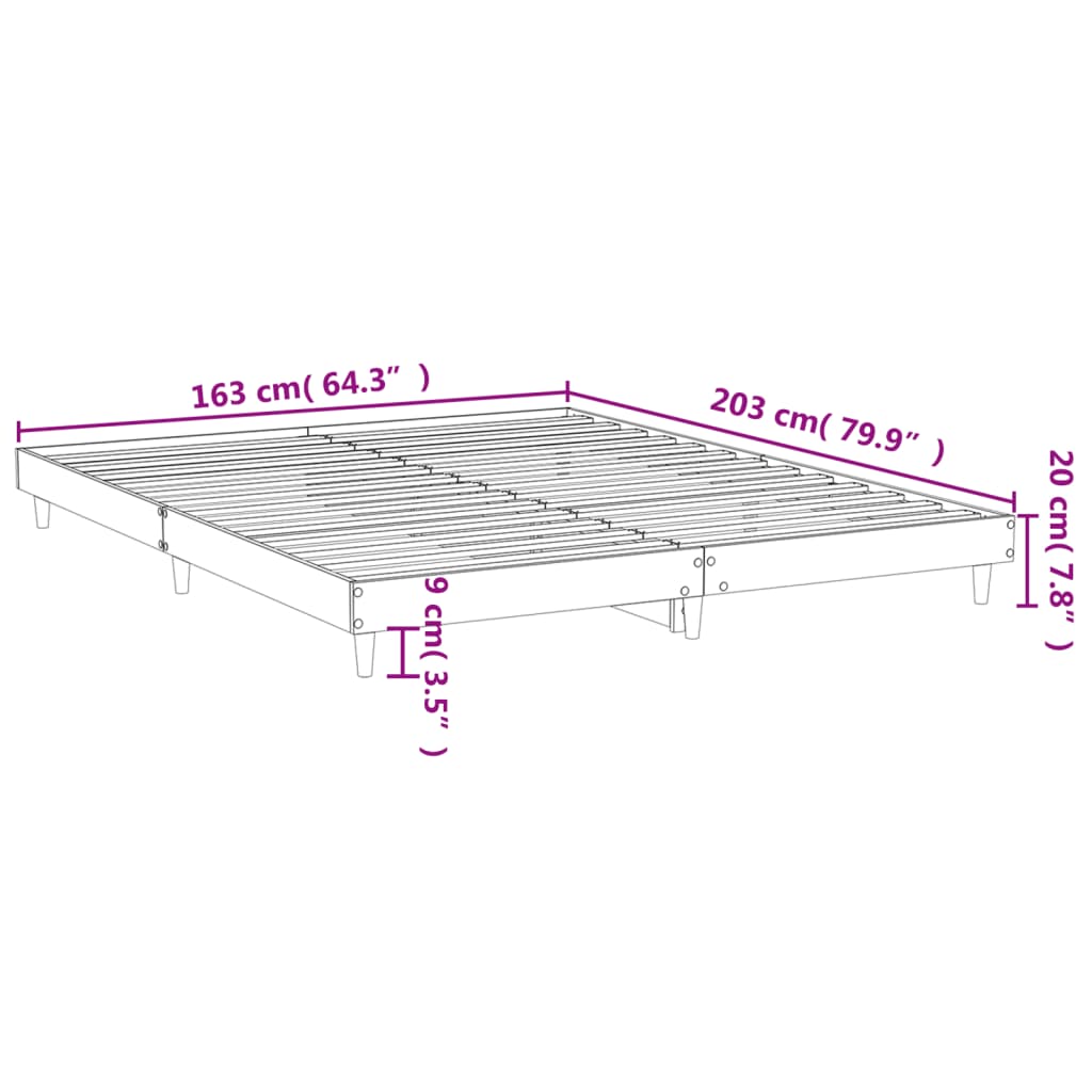 vidaXL sengestel 160x200 cm konstrueret træ grå sonoma-eg