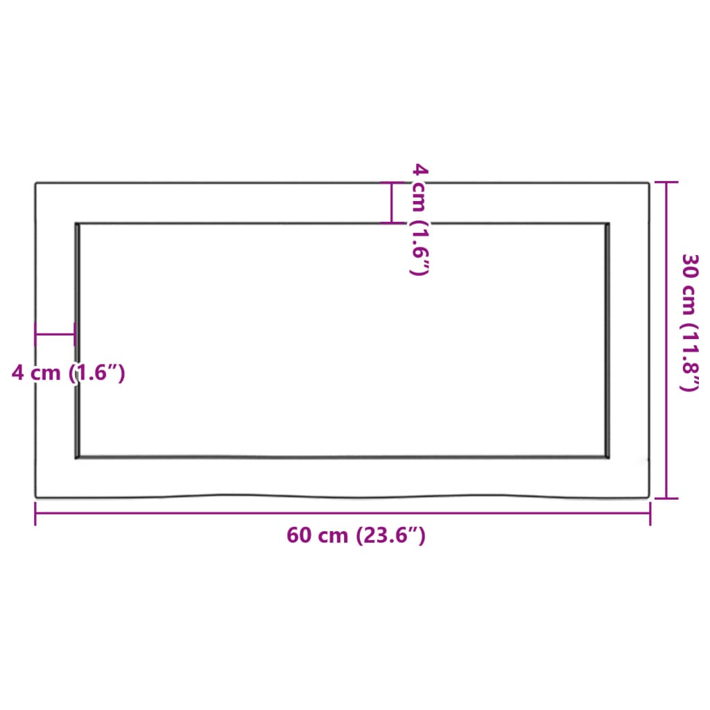 vidaXL bordplade til badeværelse 60x30x(2-6) cm massivt træ ubehandlet