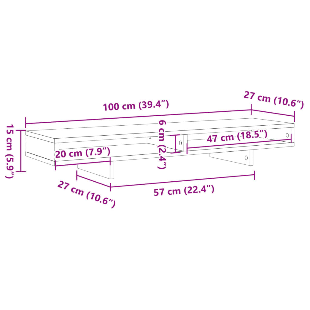 vidaXL skærmholder 100x27x15 cm konstrueret træ kunsteg