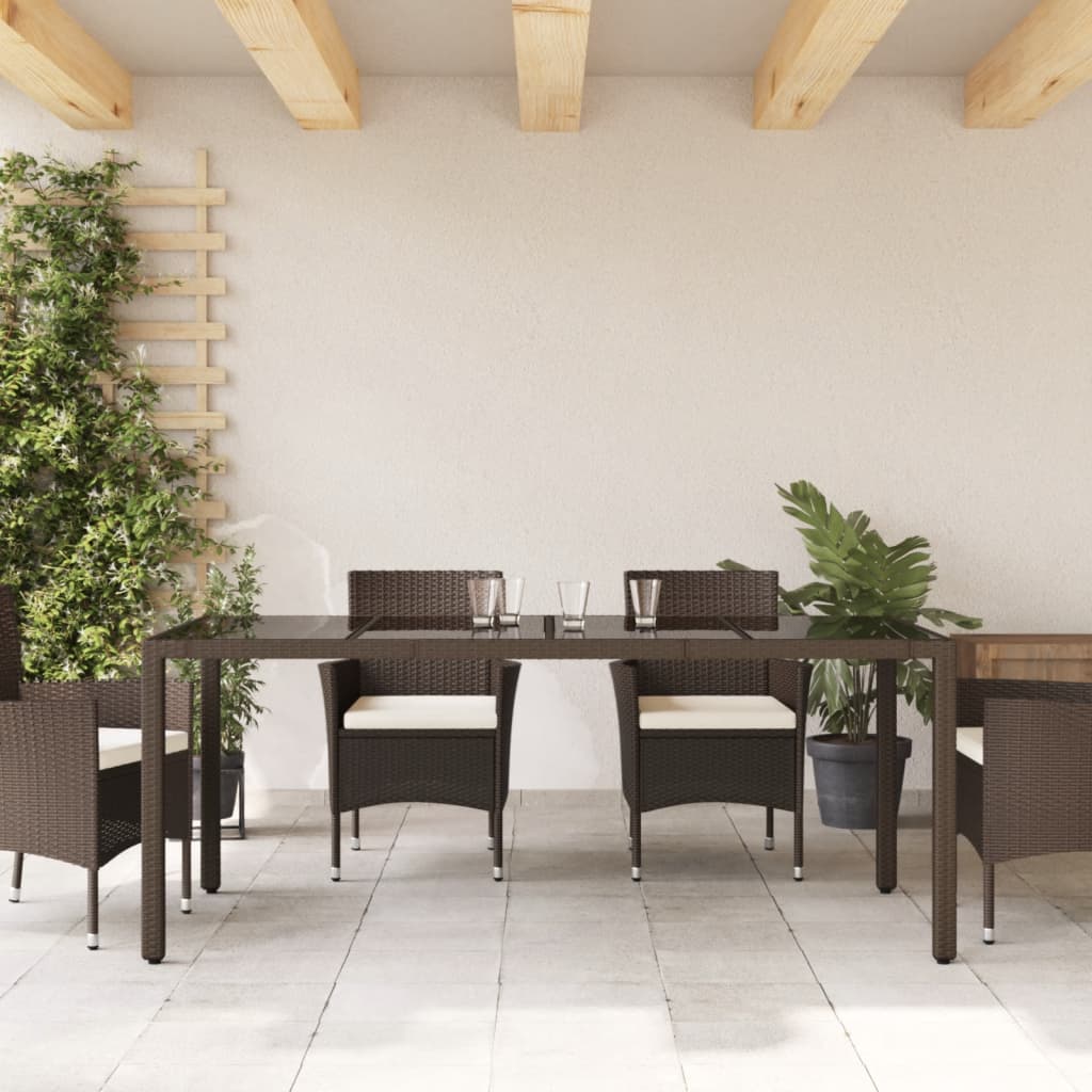 vidaXL havebord med glastop 90x90x75 cm polyrattan brun