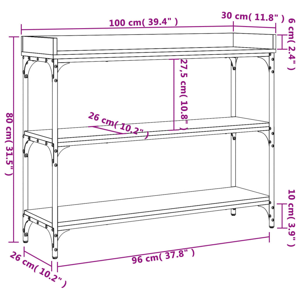 vidaXL konsolbord med hylder 100x30x80 cm brun egetræsfarve