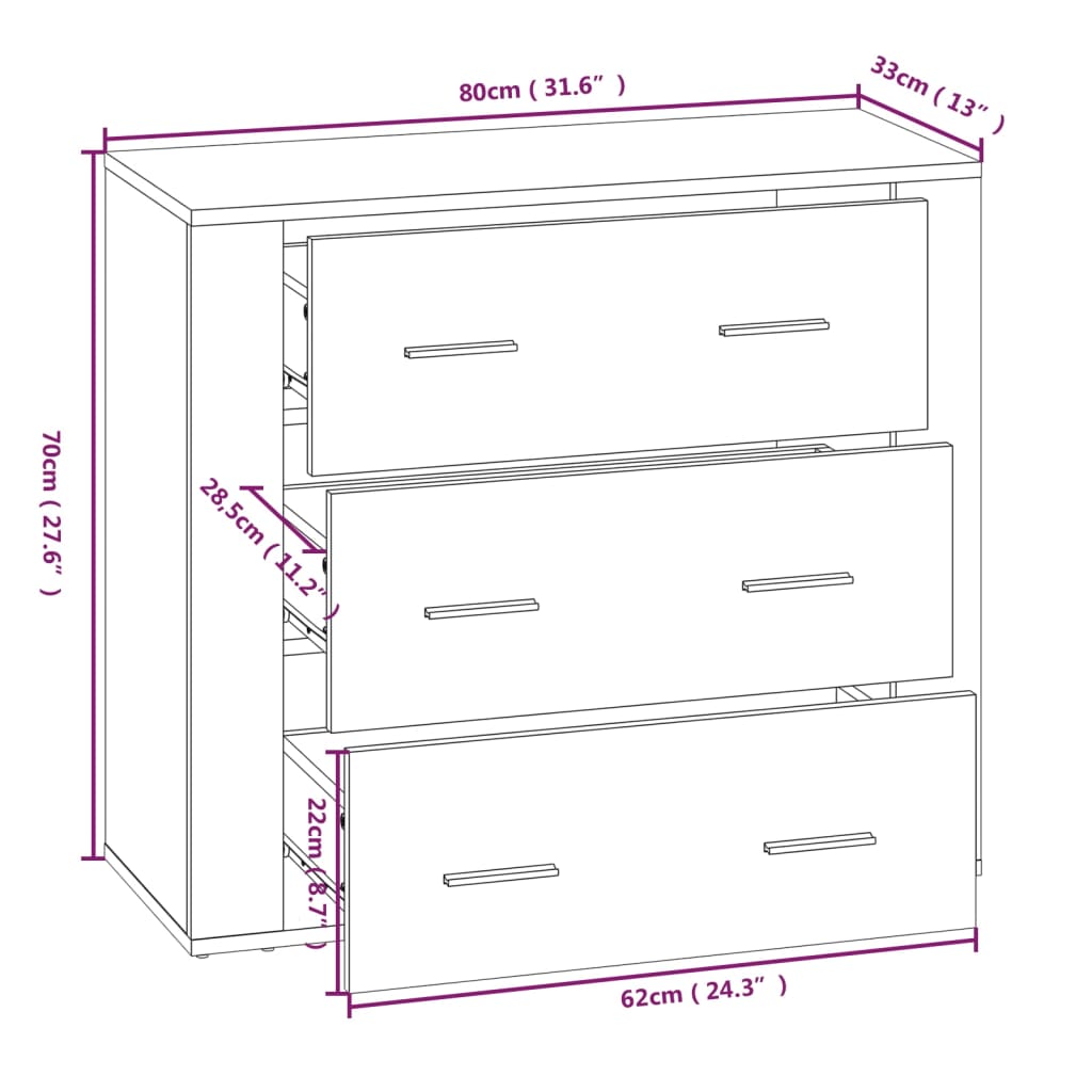 vidaXL skænk 80x33x70 cm konstrueret træ grå sonoma-eg