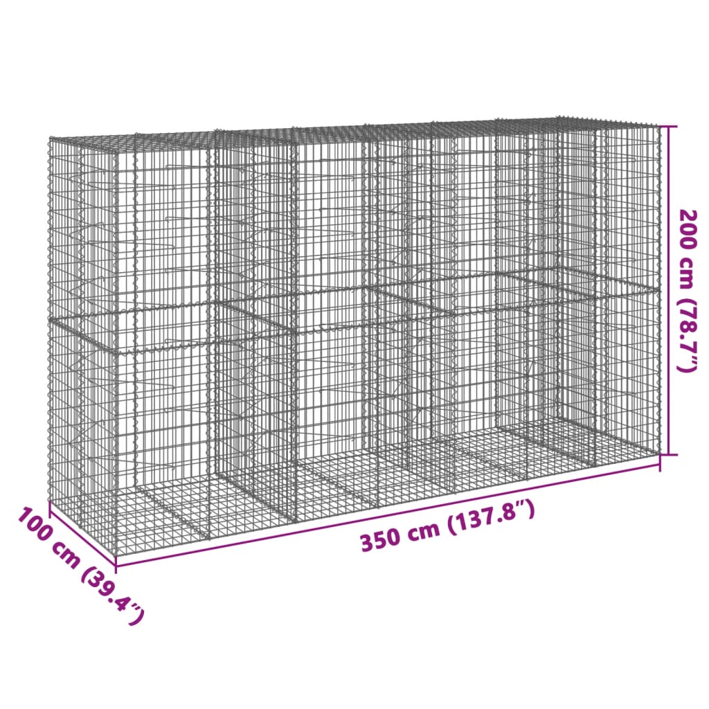 vidaXL gabionkurv med cover 350x100x200 cm galvaniseret jern