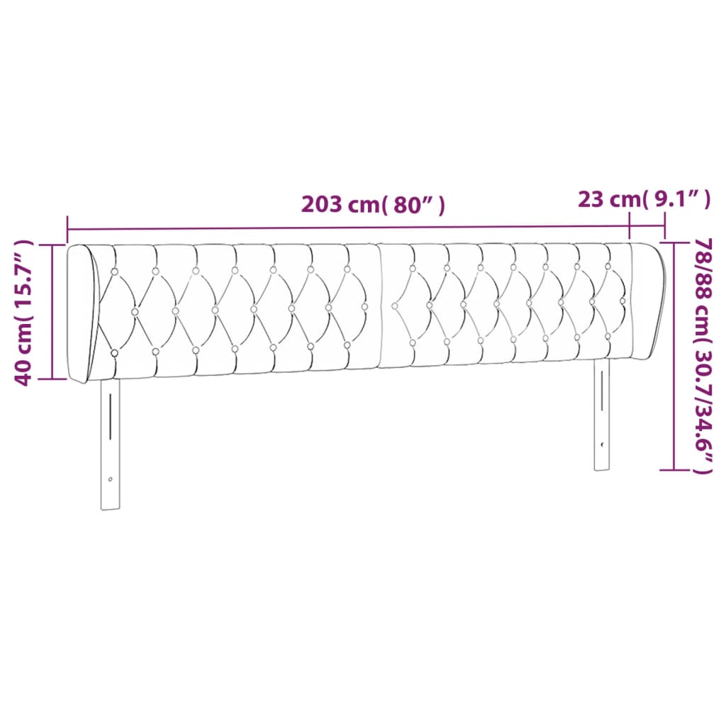 vidaXL sengegavl med kanter 203x23x78/88cm stof lysegrå