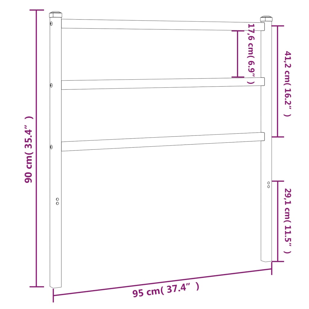 vidaXL sengegavl 90 cm metal sort