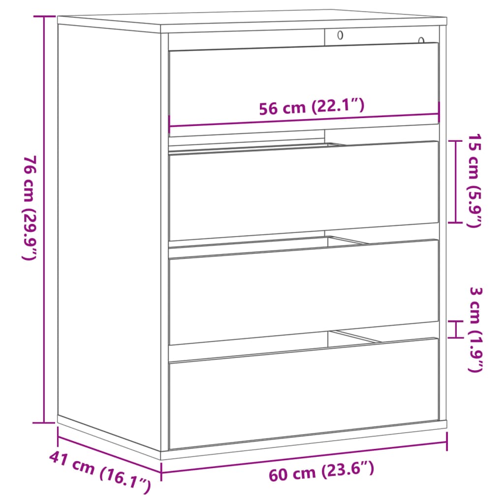 vidaXL kommode til hjørne 60x41x76 cm konstrueret træ sort