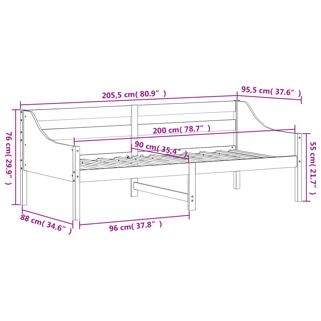 vidaXL daybed uden madras 90x200 cm massivt fyrretræ hvid