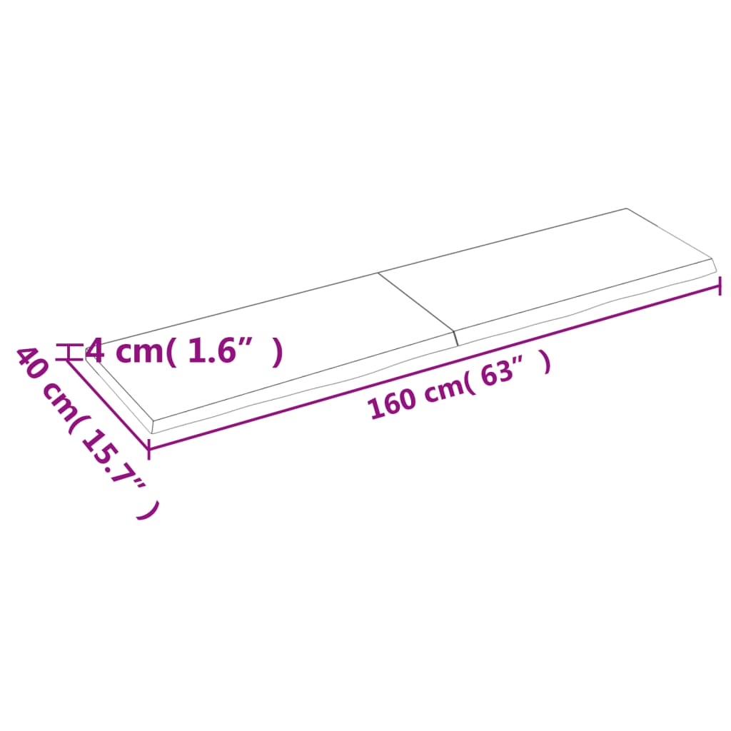 vidaXL bordplade til badeværelse 160x40x(2-4)cm massivt træ ubehandlet