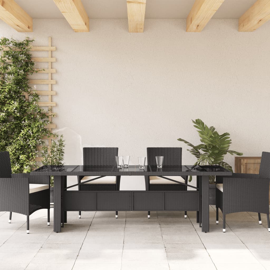 vidaXL havebord med glastop 240x90x75 cm polyrattan sort