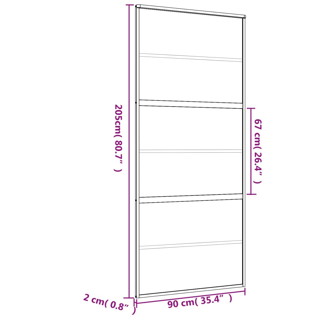 vidaXL skydedør 90x205 cm matteret sikkerhedsglas og aluminium gylden