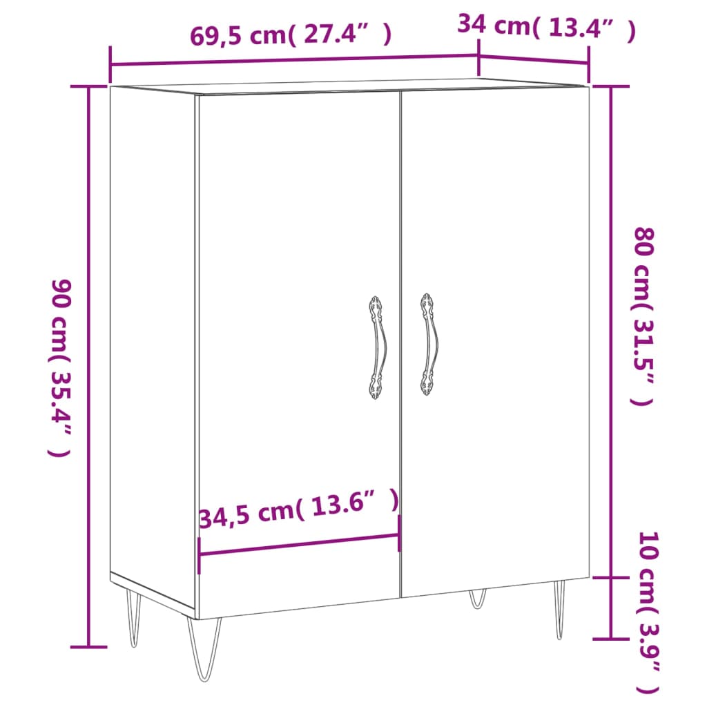 vidaXL skænk 69,5x34x90 cm konstrueret træ betongrå