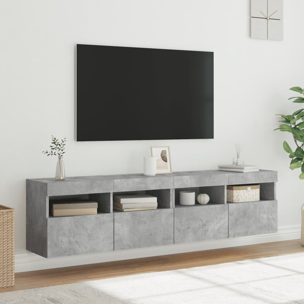 vidaXL væghængte tv-borde 2 stk. med LED-lys 80x30x40 cm betongrå