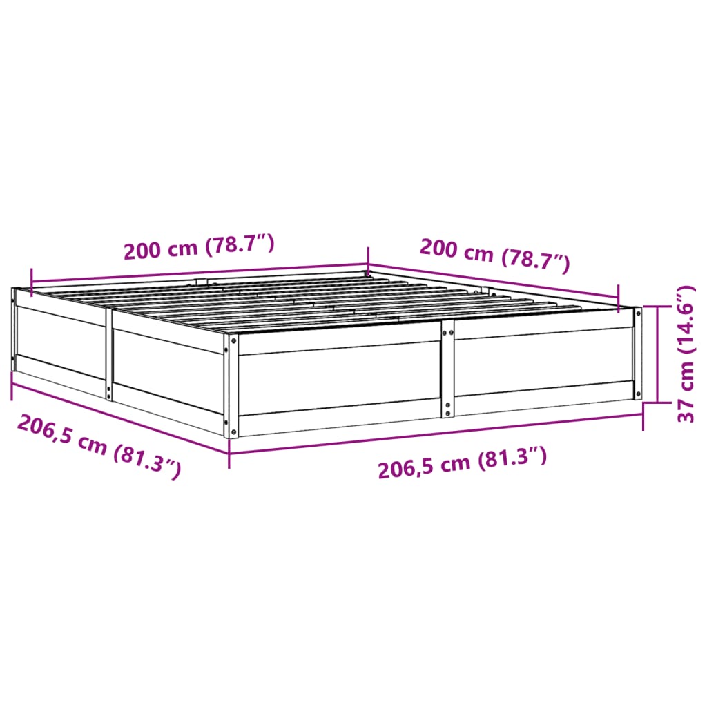 vidaXL sengeramme uden madras 200x200 cm massivt fyrretræ