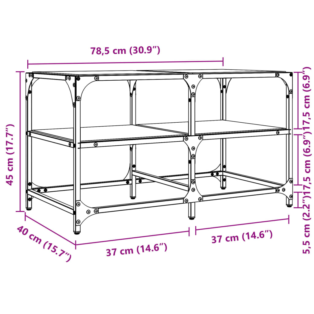 vidaXL sofabord med transparent glastop 78,5x40x45 cm stål