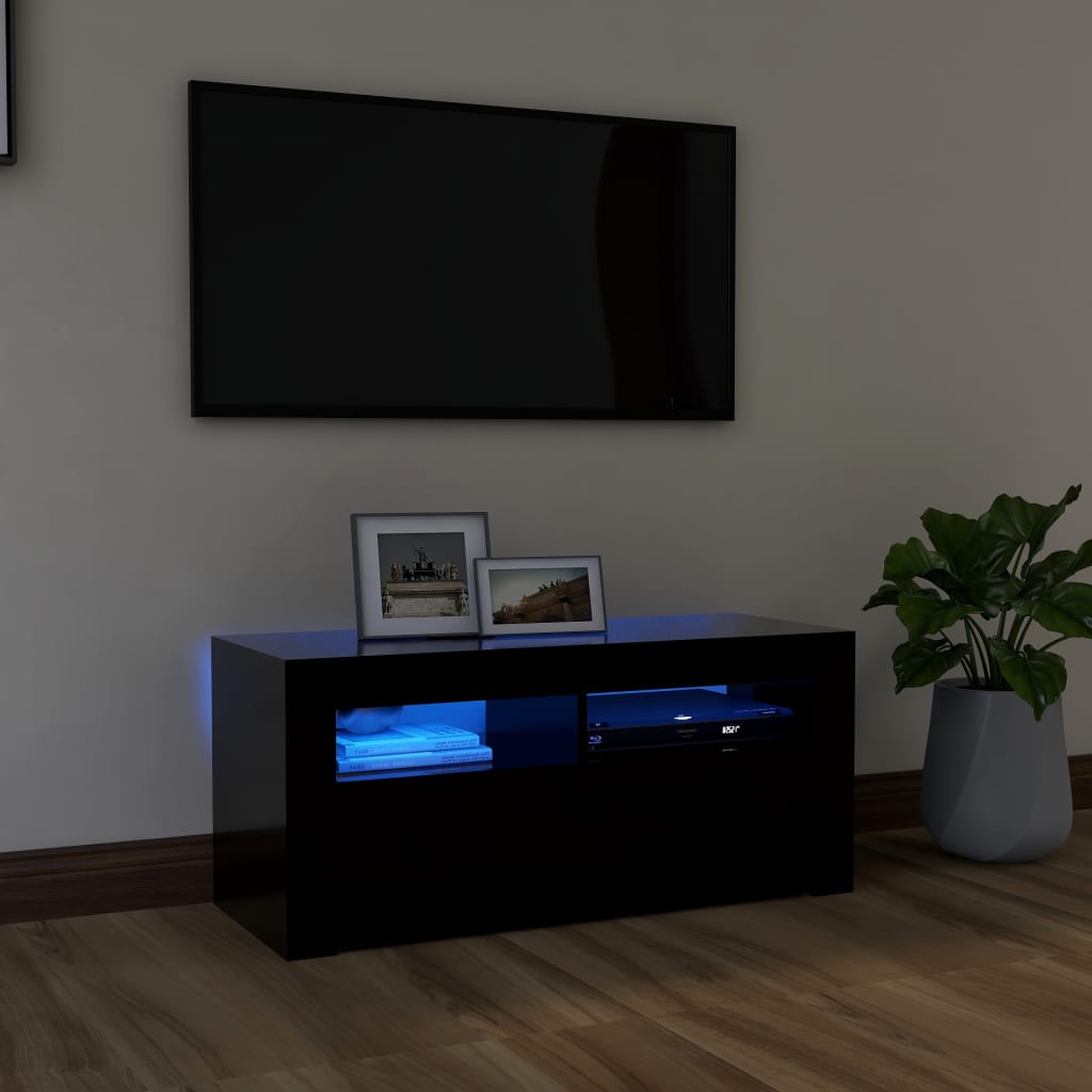 vidaXL tv-bord med LED-lys 90x35x40 cm sort