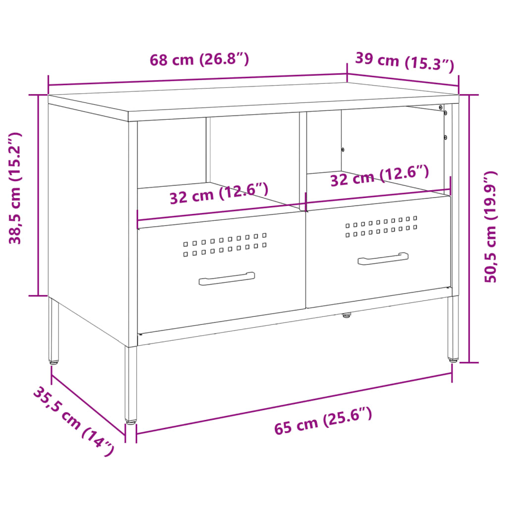 vidaXL tv-bord 68x39x50,5 cm koldvalset stål sennepsgul