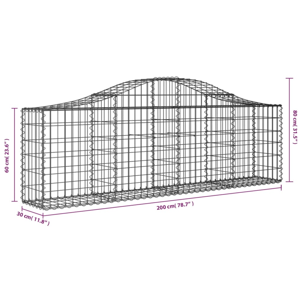 vidaXL buede gabionkurve 6 stk. 200x30x60/80 cm galvaniseret jern