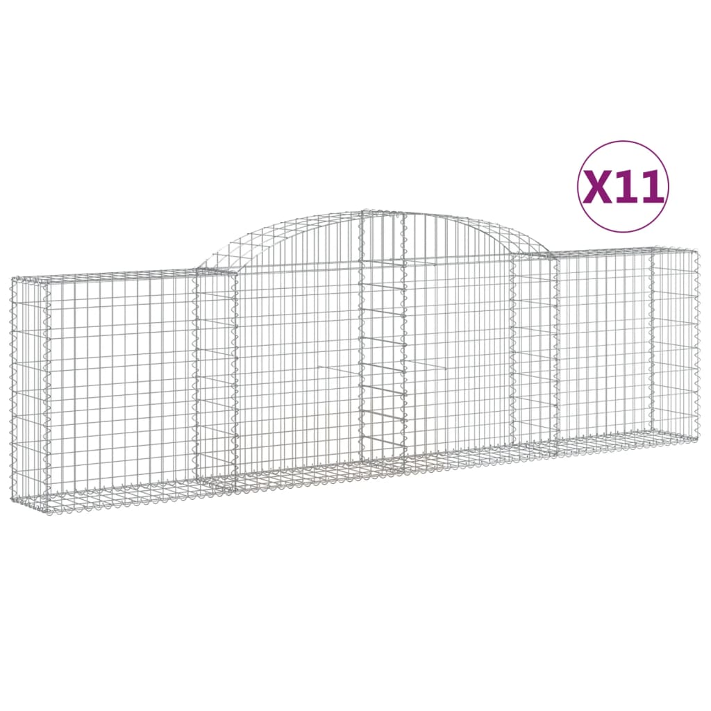 vidaXL buede gabionkurve 11 stk. 300x30x80/100 cm galvaniseret jern