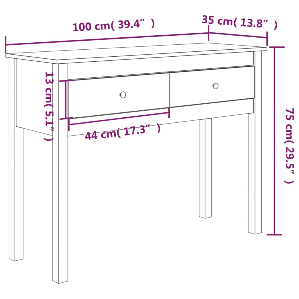 vidaXL konsolbord 100x35x75 cm massivt fyrretræ grå