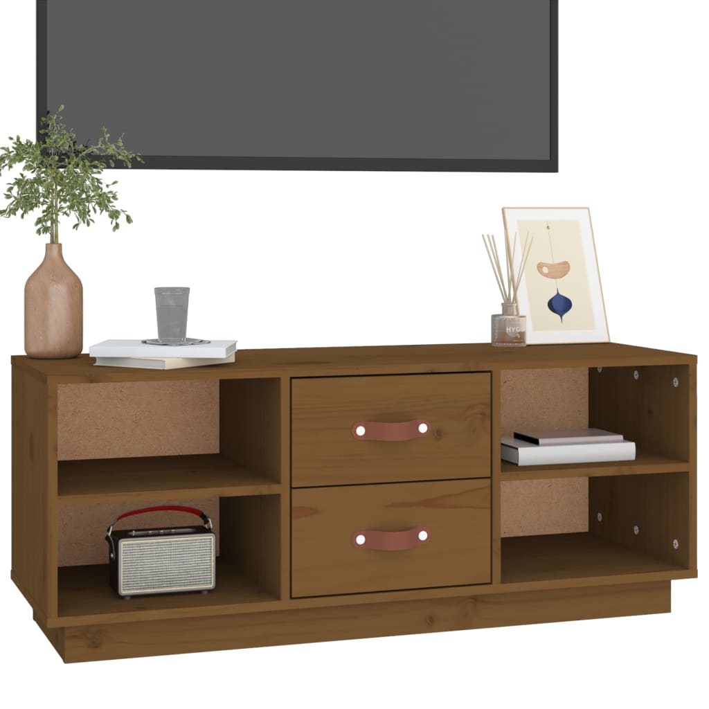 vidaXL tv-bord 100x34x40 cm massivt fyrretræ gyldenbrun