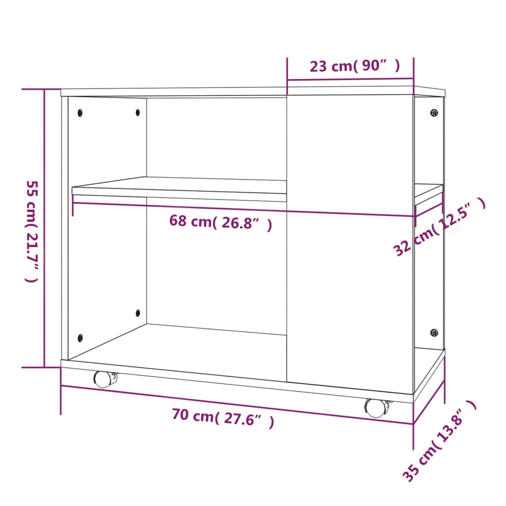 vidaXL sidebord 70x35x55 cm konstrueret træ røget egetræsfarve