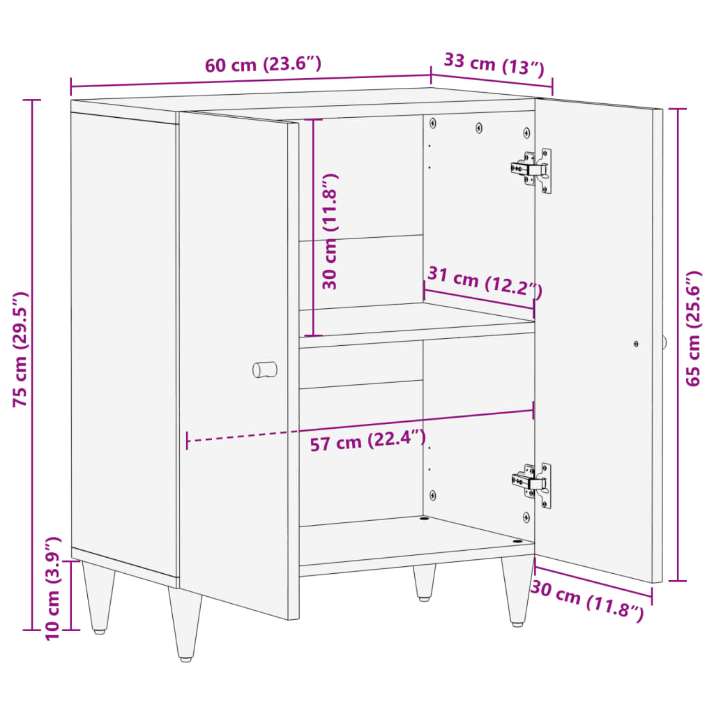 vidaXL skab 60x33x75 cm massivt mangotræ