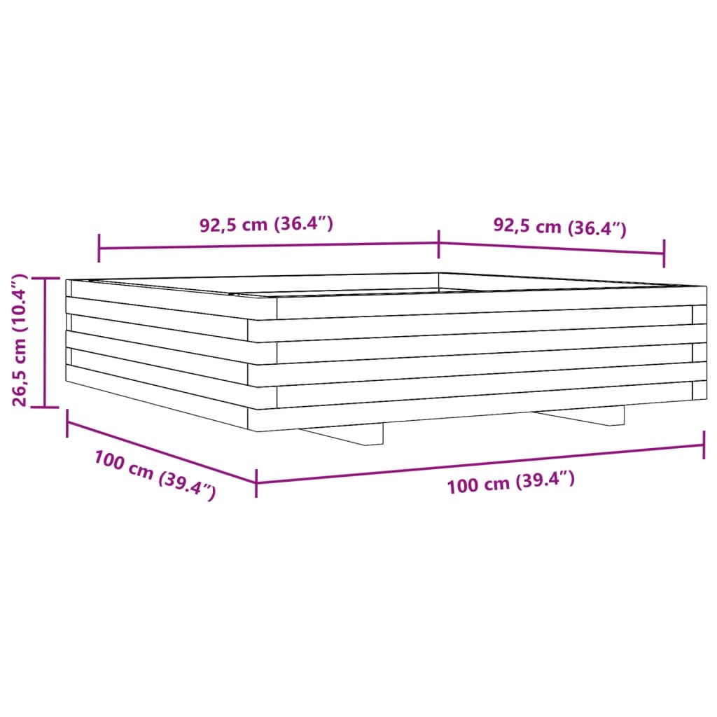 vidaXL plantekasse 100x100x26,5 cm massivt fyrretræ gyldenbrun